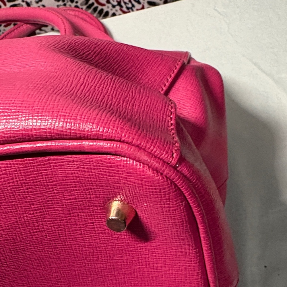 Furla Fuchsia Pink Saffiano Leather Gialla Satchel Handbag Crossbody EUC - Picture 8 of 14